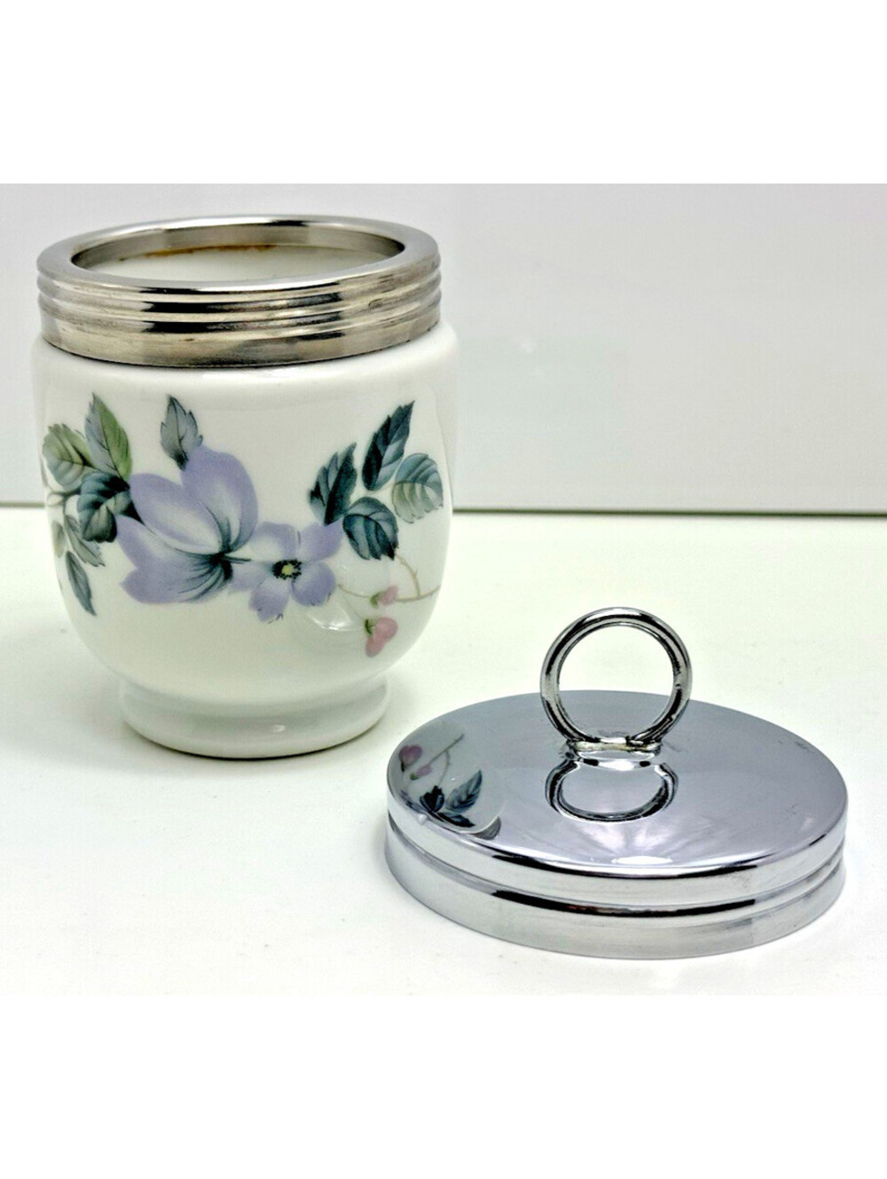 Vtg Royal Worcester England Egg Coddler June Garland Flowers Porcelain